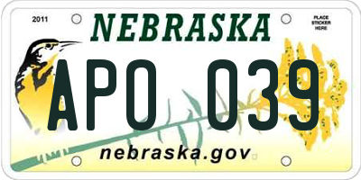 NE license plate APO039