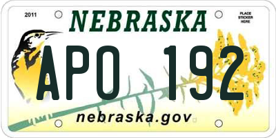NE license plate APO192