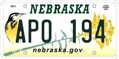 NE license plate APO194