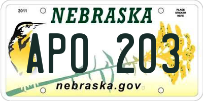 NE license plate APO203
