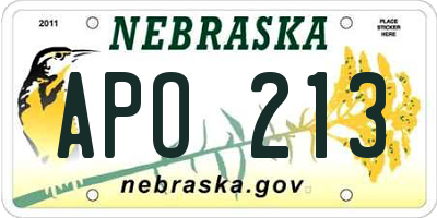 NE license plate APO213