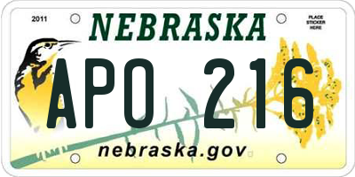 NE license plate APO216
