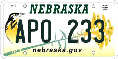 NE license plate APO233