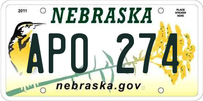 NE license plate APO274