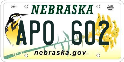 NE license plate APO602