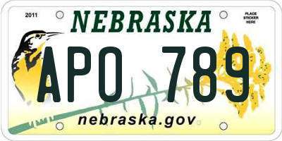 NE license plate APO789