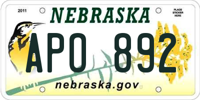 NE license plate APO892