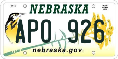 NE license plate APO926