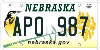 NE license plate APO987
