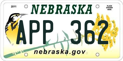 NE license plate APP362