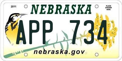 NE license plate APP734