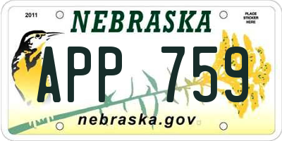NE license plate APP759