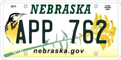 NE license plate APP762
