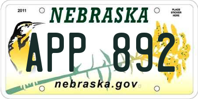 NE license plate APP892