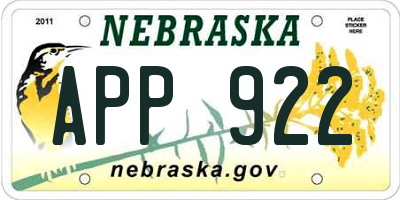 NE license plate APP922
