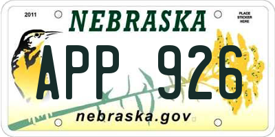 NE license plate APP926