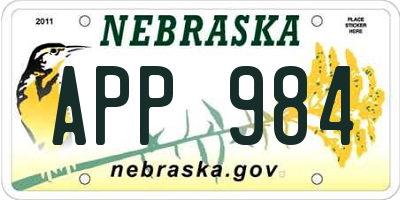 NE license plate APP984