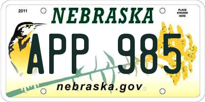 NE license plate APP985