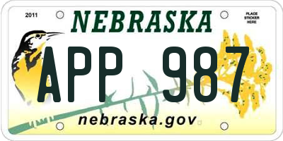 NE license plate APP987
