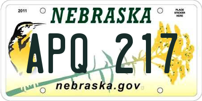 NE license plate APQ217