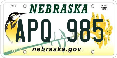 NE license plate APQ985