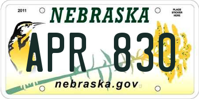 NE license plate APR830