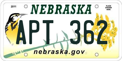 NE license plate APT362