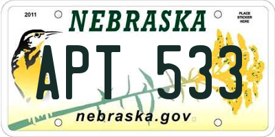 NE license plate APT533