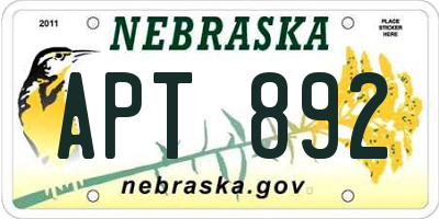 NE license plate APT892