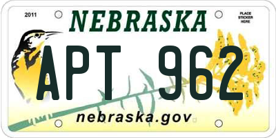NE license plate APT962