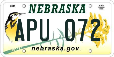 NE license plate APU072