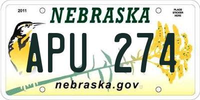 NE license plate APU274