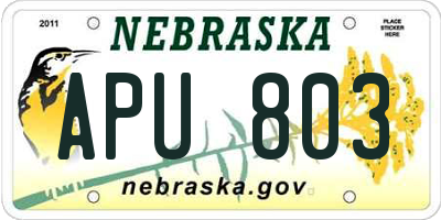 NE license plate APU803