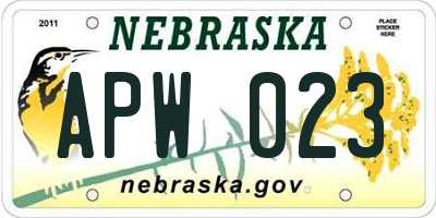 NE license plate APW023