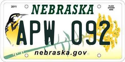 NE license plate APW092