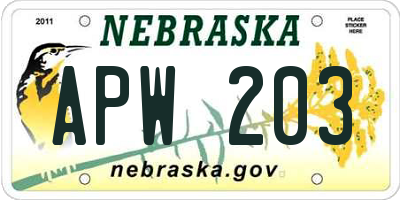NE license plate APW203