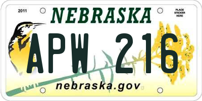 NE license plate APW216