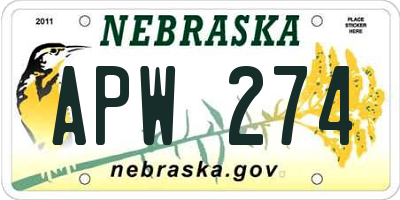 NE license plate APW274