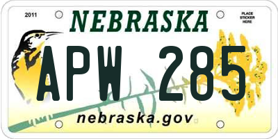 NE license plate APW285