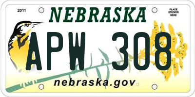 NE license plate APW308