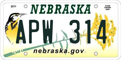 NE license plate APW314
