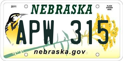 NE license plate APW315