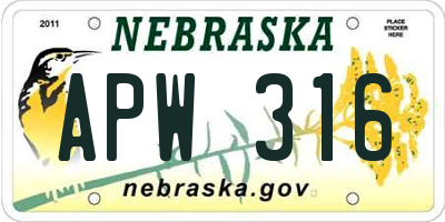 NE license plate APW316