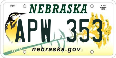 NE license plate APW353