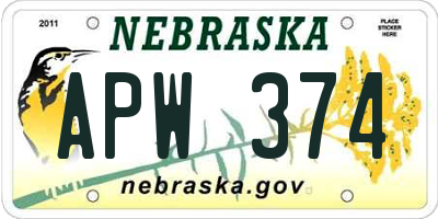 NE license plate APW374