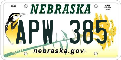 NE license plate APW385