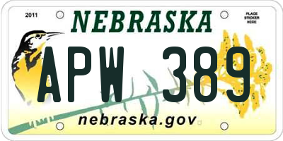 NE license plate APW389