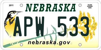 NE license plate APW533
