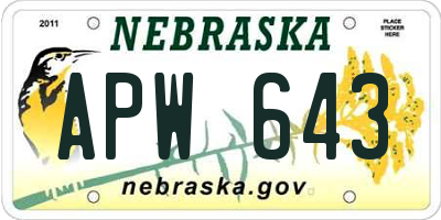 NE license plate APW643