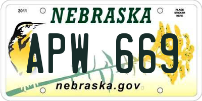 NE license plate APW669